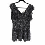 LoveShackFancy Pure Silk Black White Star Print Ruffled Mini Dress Womens 10