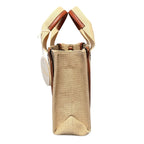 NWT Chloe Woody Small Logo Tote Canvas Linen Leather Shouler Strap White Brown
