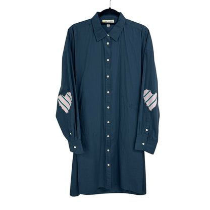 Kerri Rosenthal Midnight Blue Heart Elbow Patch Lilli Mini Shirt Dress Womens XL
