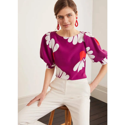 NWT Boden Jewel Purple Daisy Petals Print Olwen Short Sleeve Top Womens US 2