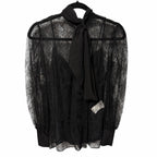NWT Givenchy Black Lace Button Front Lavaliere Silk Tie Neck Blouse FR 36 / US 4