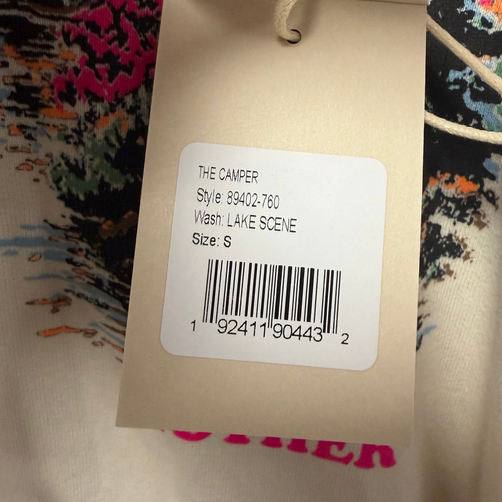 NWT Mother The Camper Sweatshirt Lake Scene Print Small Neon Cabincore Outdoor
