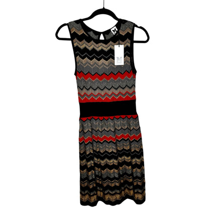 NWT Missoni Black Red Metallic Zigzag Stripe Sleeveless Wool Dress Womens 40