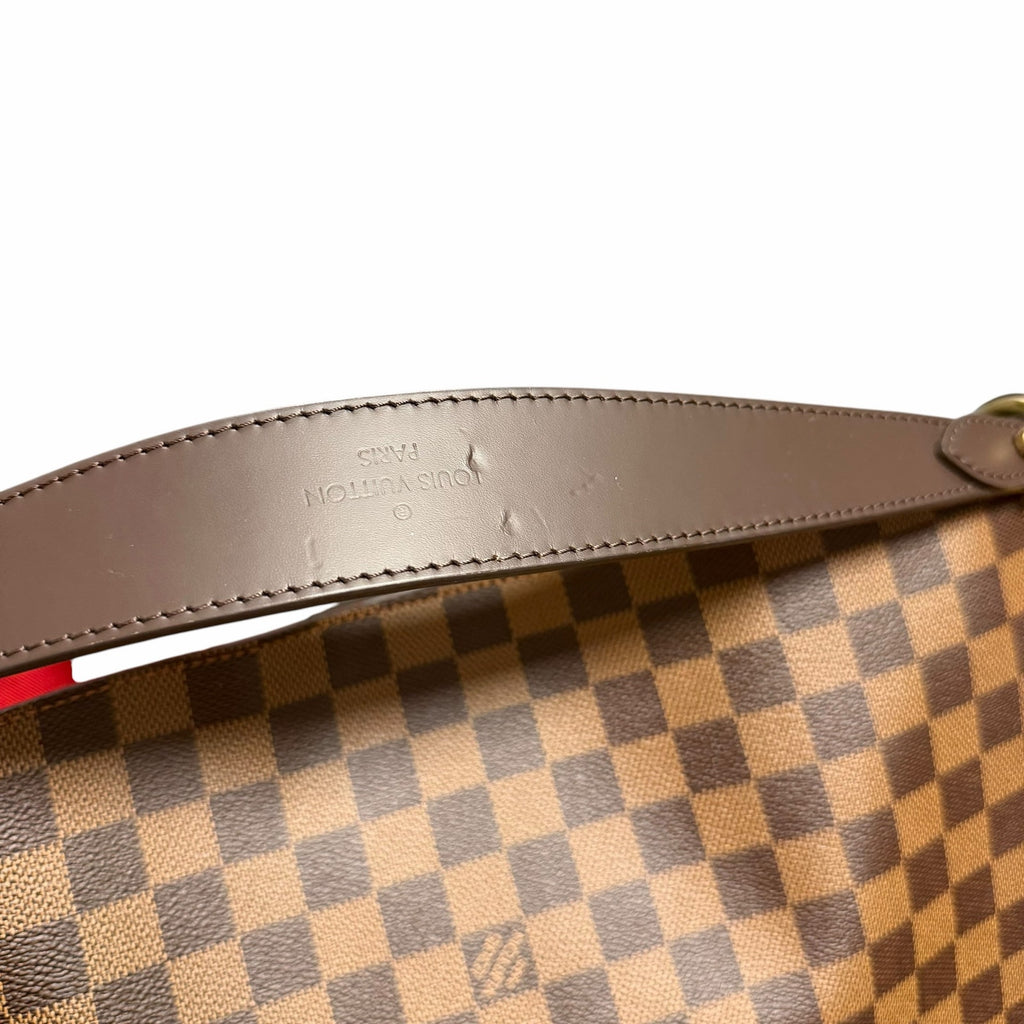 Louis Vuitton Damier Ebene Graceful Hobo PM Handbag Brown Logo Red Lining