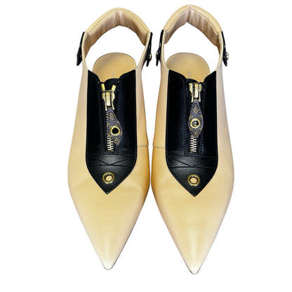 NEW Louis Vuitton Cream Black Calf Leather Allure Slingback Pump Womens 39