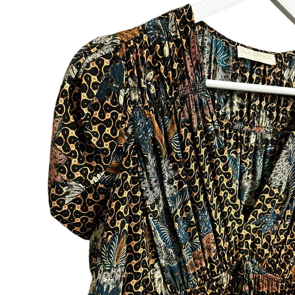 Ulla Johnson Gerbera Floral Print Long Puff Sleeve Oni Silk Mini Dress Womens 6