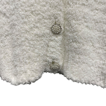 Sundays V Neck Pearl Embellished Button Front Cardigan Sweater White Medium