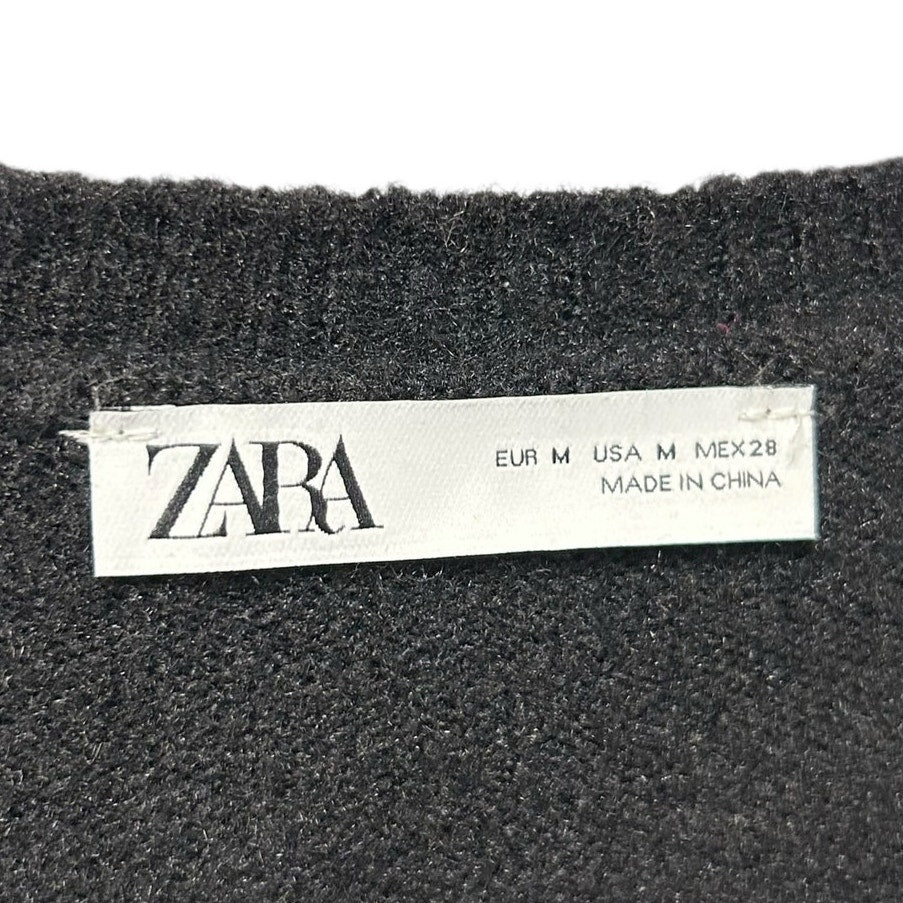 Zara Black Bow Shaped Button Knit Button Up Cardigan Sweater Womens Size Medium