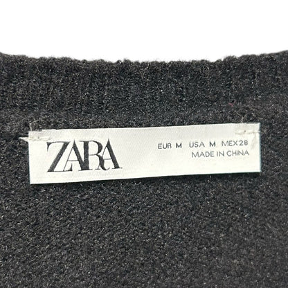 Zara Black Bow Shaped Button Knit Button Up Cardigan Sweater Womens Size Medium