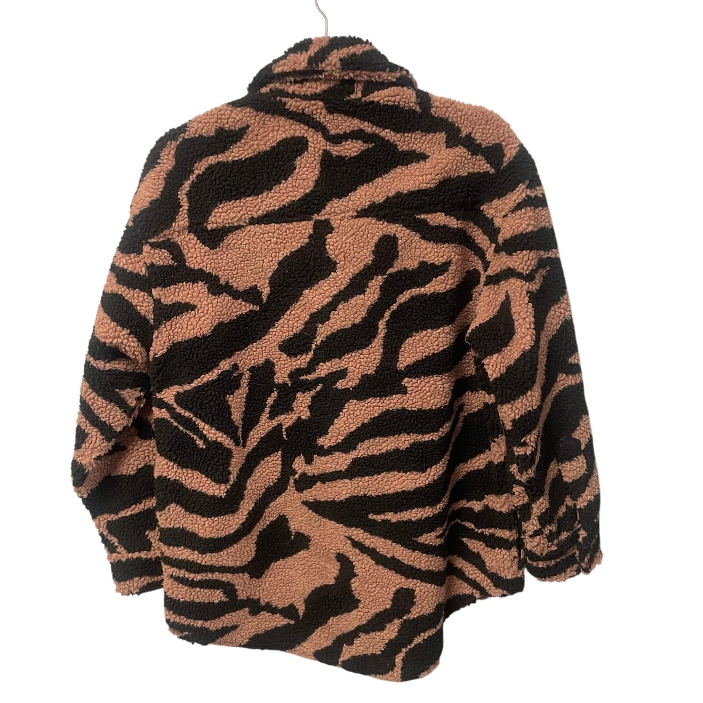 Pistola Lynn Oversized Shearling Jacket Clay Black Zebra Stripe Print Womens XS