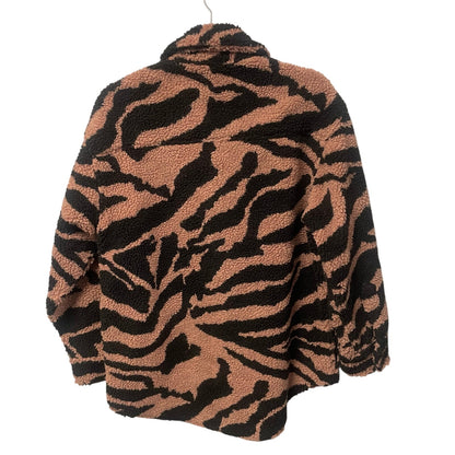 Pistola Lynn Oversized Shearling Jacket Clay Black Zebra Stripe Print Womens XS