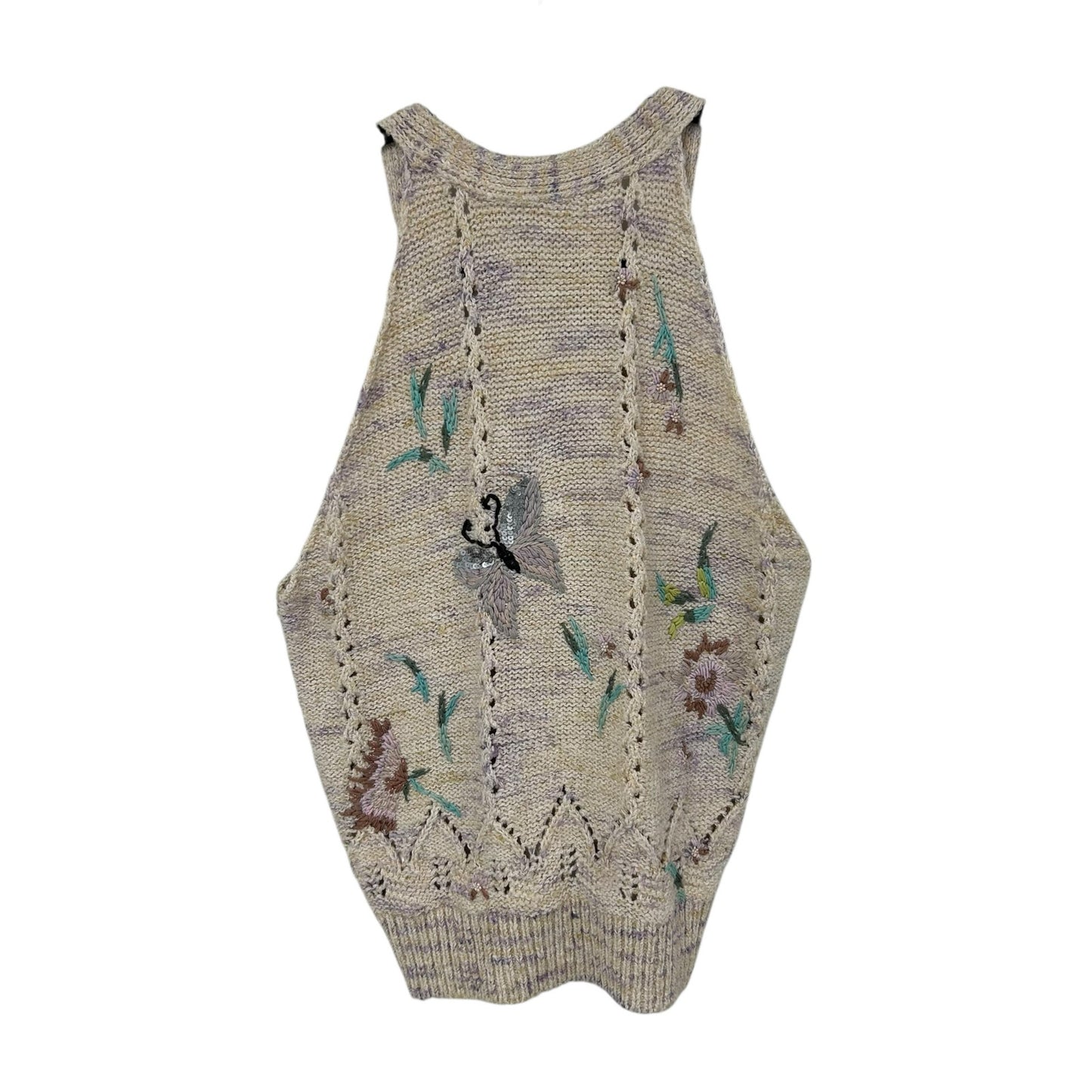 by Anthropologie Tan Multicolor Gardenia Button-Up Sweater Vest Womens Medium