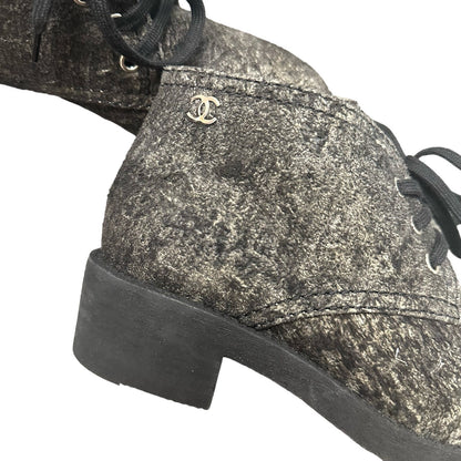 New in Box Chanel Lace Up Dark Grey Suede Calfskin Ankle Boots Womens 38 / US 7