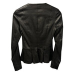 The Row Anasta Black Bonded Leather Zip Up Peplum Jacket Womens 4 Quiet Luxury