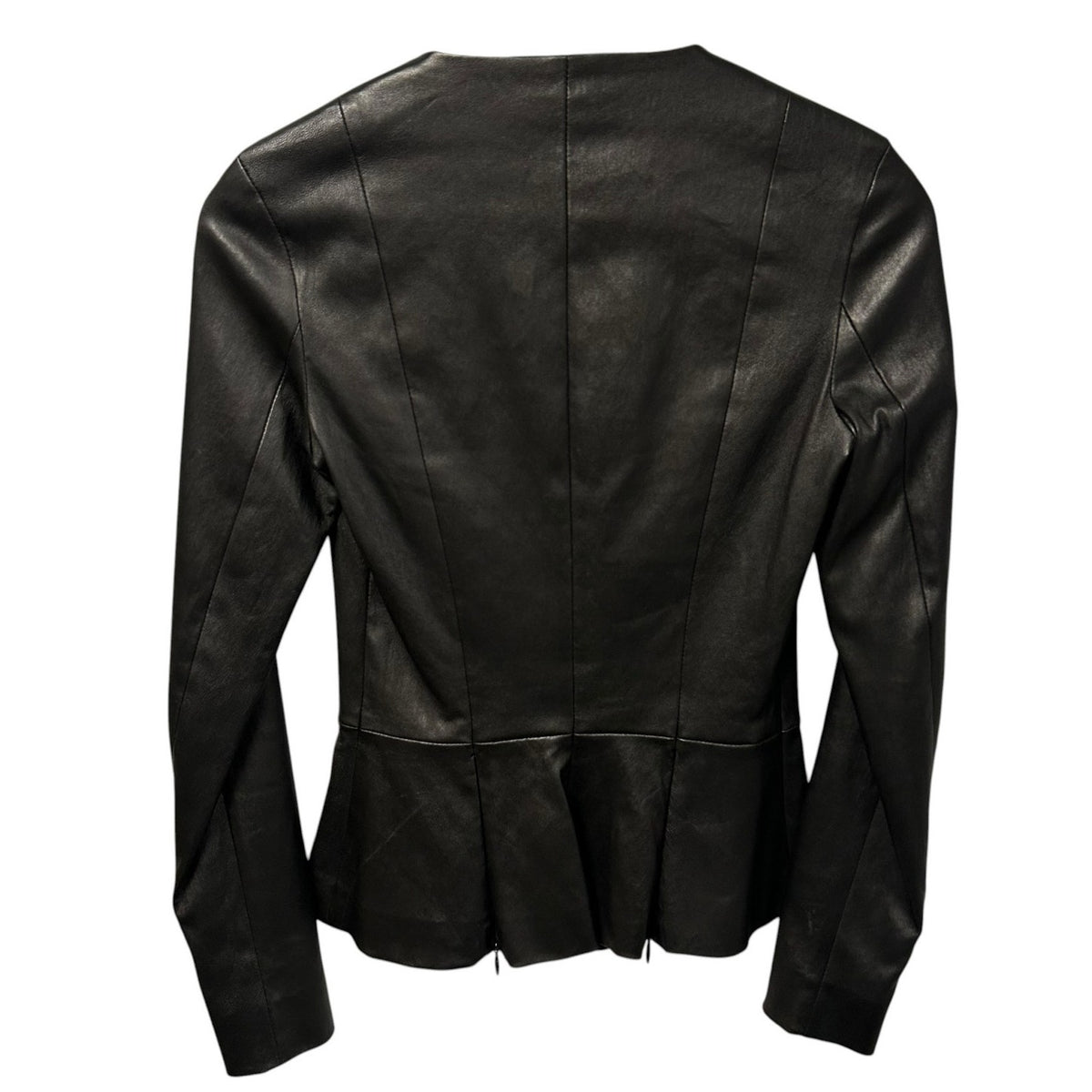 The Row Anasta Black Bonded Leather Zip Up Peplum Jacket Womens 4 Quiet Luxury