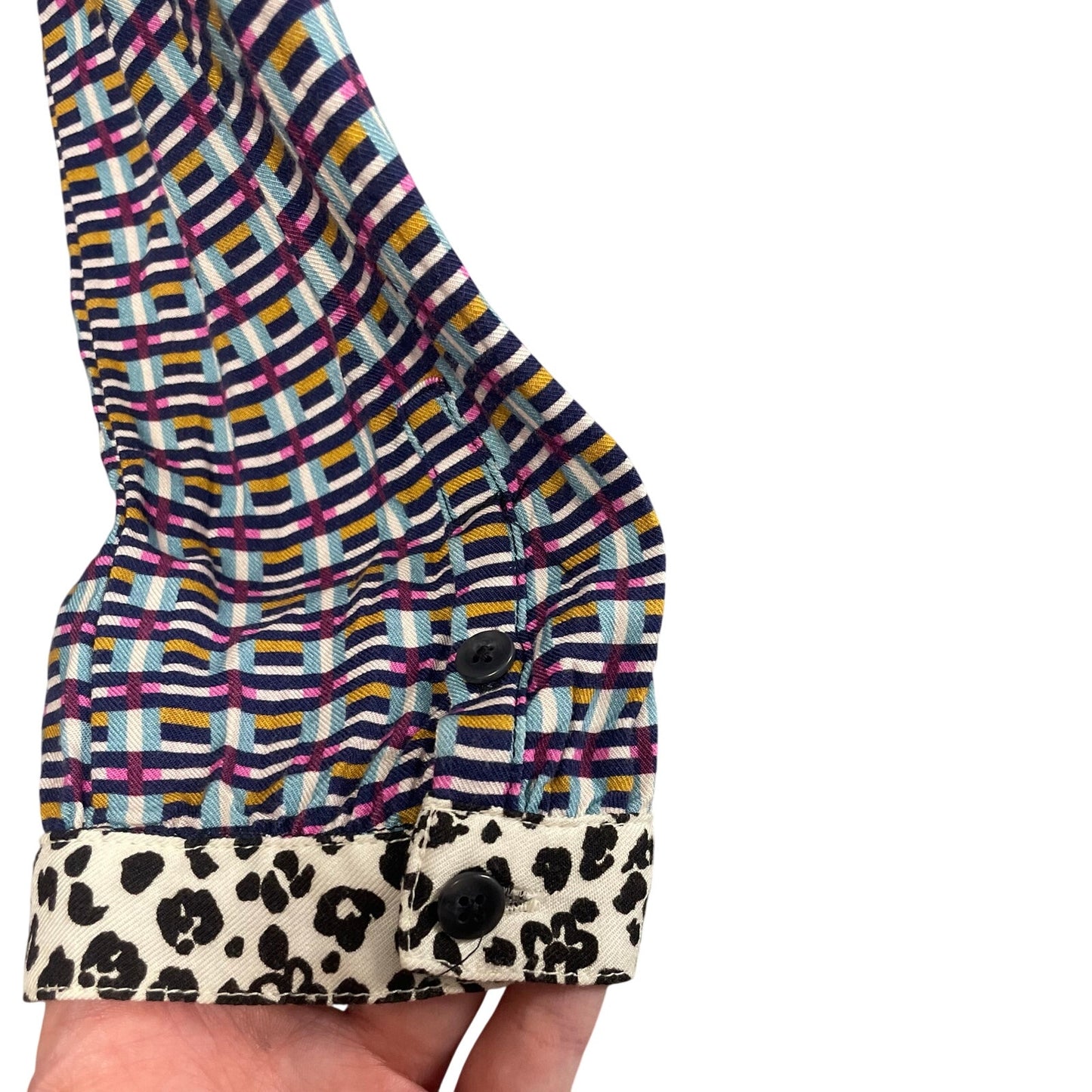 Maeve by Anthropologie Fern Mixed Print Button Up Long Sleeve Top Small Petite