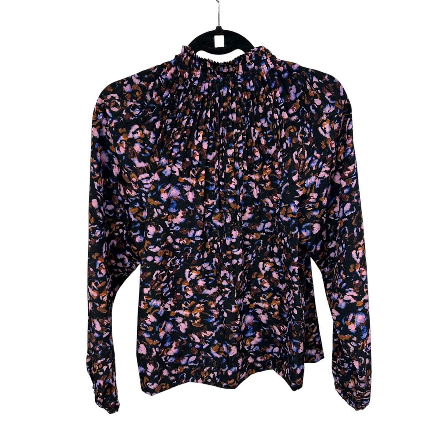 NWT Marie Oliver Black Electric Multi Arden Pleated Ruffle Neck Blouse Womens XS