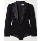 NWT Monot Tuxedo Playsuit Romper Lamé Trim Black Crepe Womens IT 36 / US 0