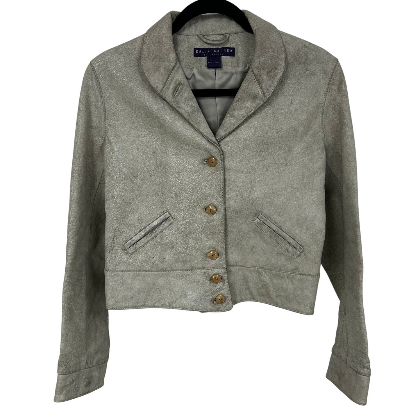 Ralph Lauren Collection Purple Label Cream Distressed Leather Jacket Womens 10