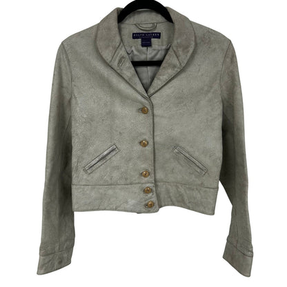 Ralph Lauren Collection Purple Label Cream Distressed Leather Jacket Womens 10