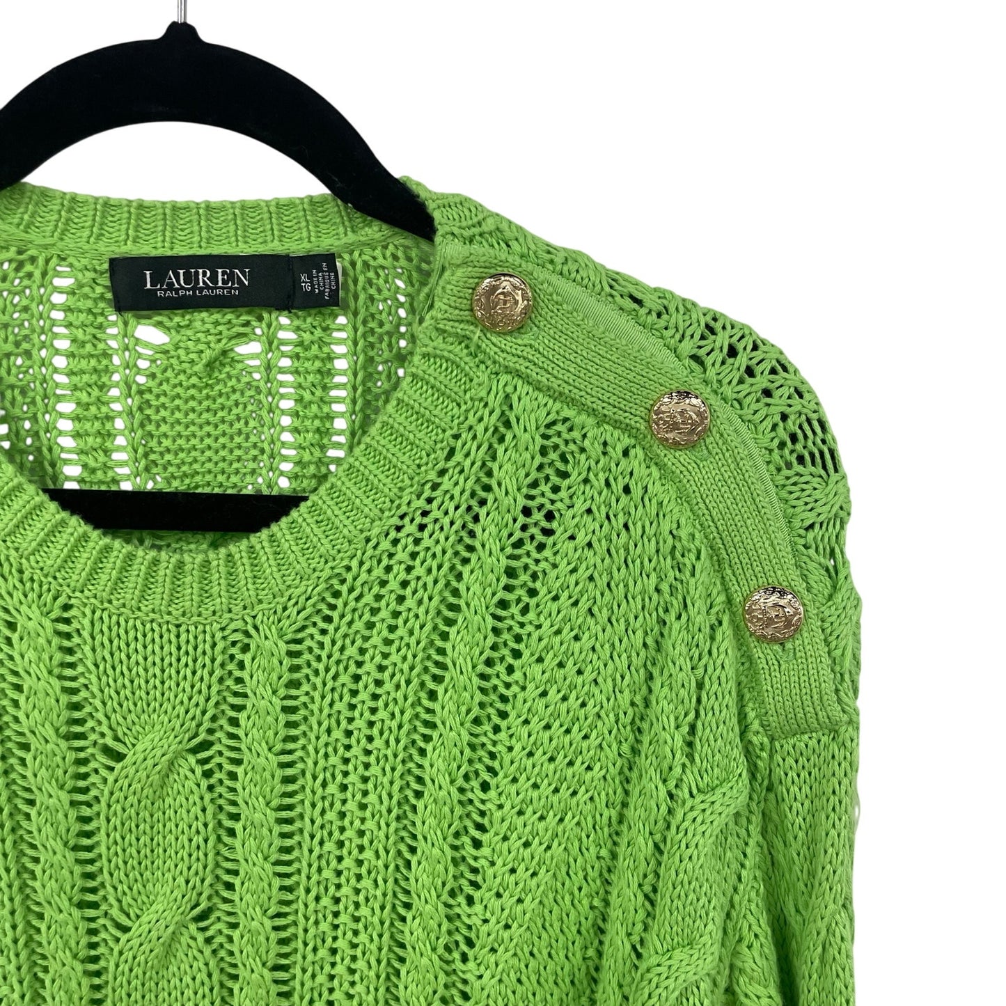 Lauren Ralph Lauren Cable Knit Crewneck Sweater Lime Green Womens Size XL