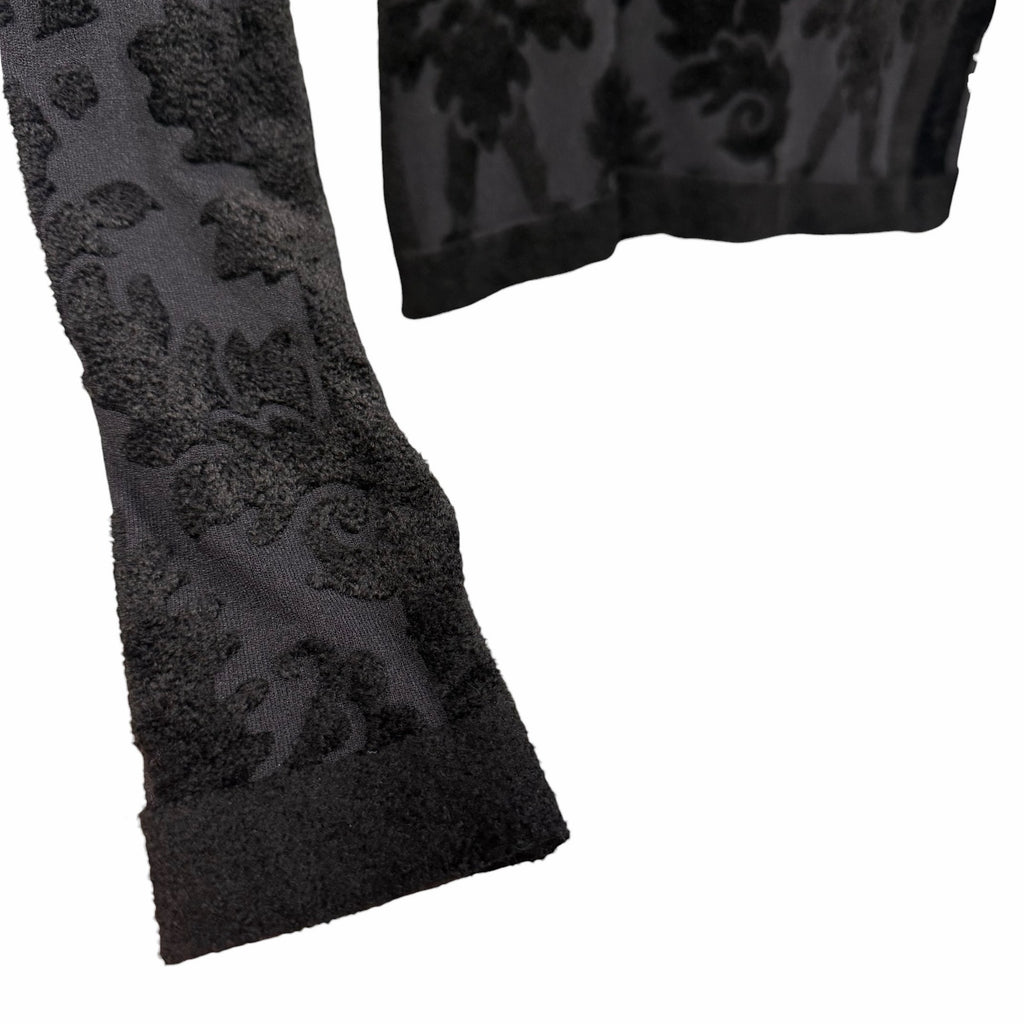 Christian Dior Black Mesh Knit Velour Jacquard Long Sleeve Fitted Top Size Small