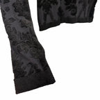 Christian Dior Black Mesh Knit Velour Jacquard Long Sleeve Fitted Top Size Small