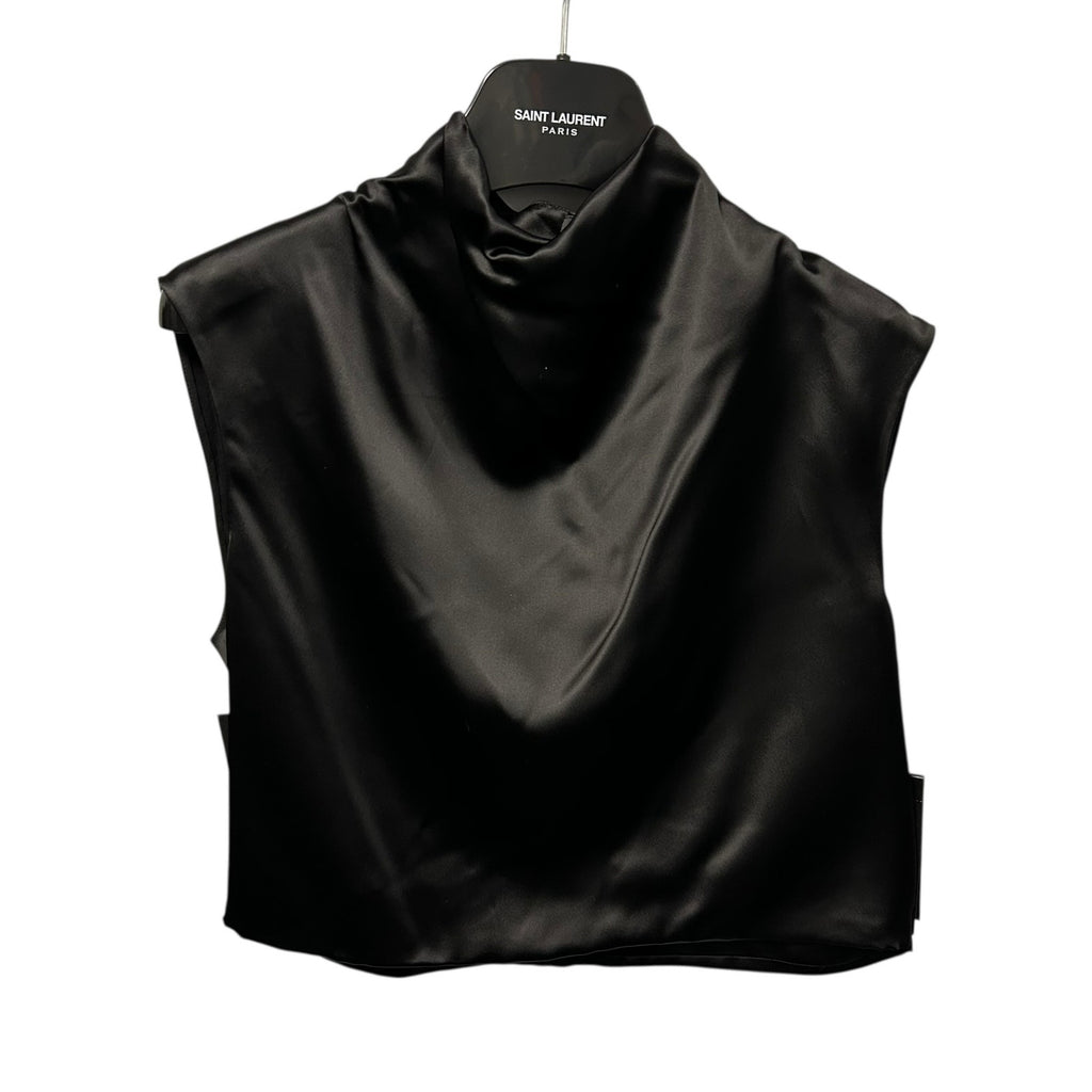 NWT Saint Laurent Paris Black Satin Draped Cropped Top Womens 36 / US 4