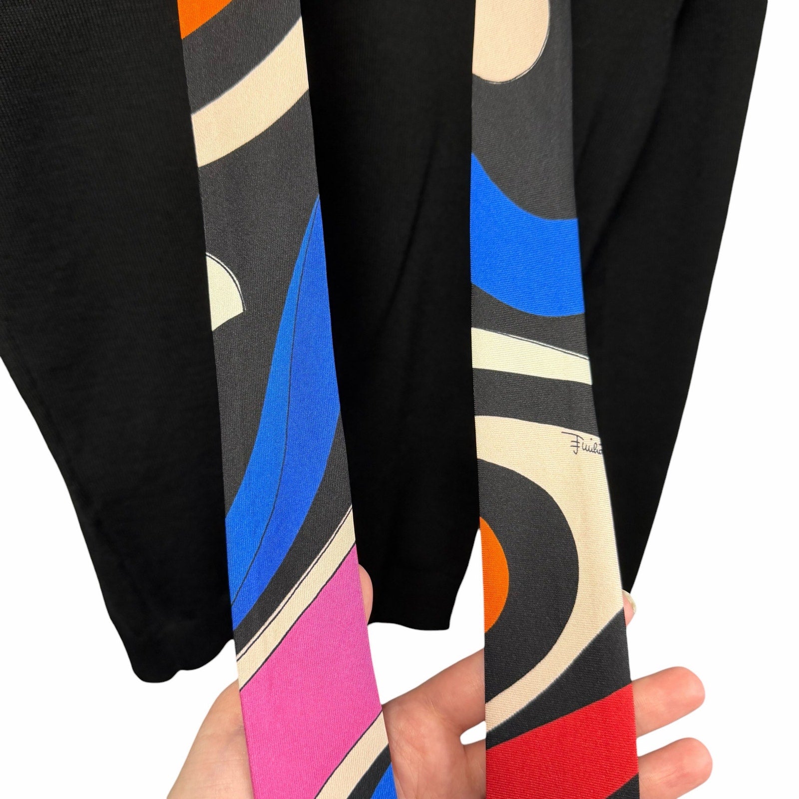 NWT Emilio Pucci Marmo Silk Collar Wool Jumper Sweater Black Tie Back Size Small