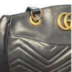 Gucci GG Marmont Black Quilted Leather Handbag Gold Toned Logo Classic Luxury