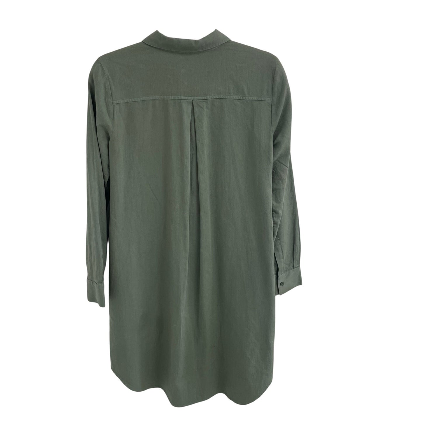 Eileen Fisher Organic Cotton Long Sleeve Light Green Twill Shirt Dress Size XXS