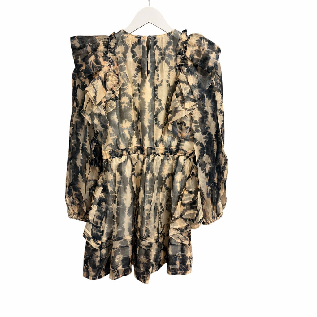 NWT Ulla Johnson Silk Adelaide Ruffled Mini Dress Abstract Fossil Print Size 0