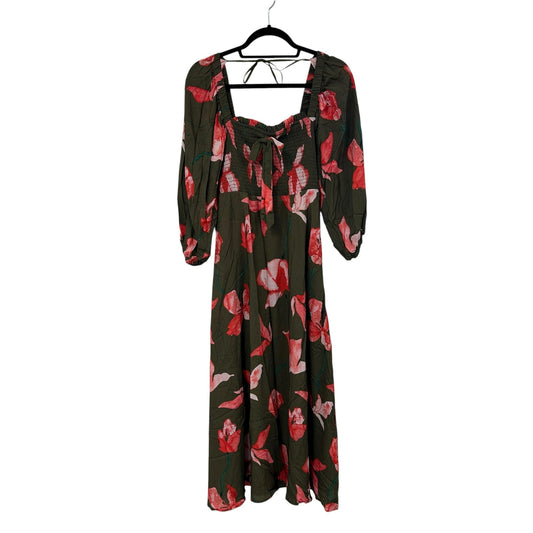 Hutch Anthropologie Green Floral Print Sweetheart Bow Front Dress Womens Small