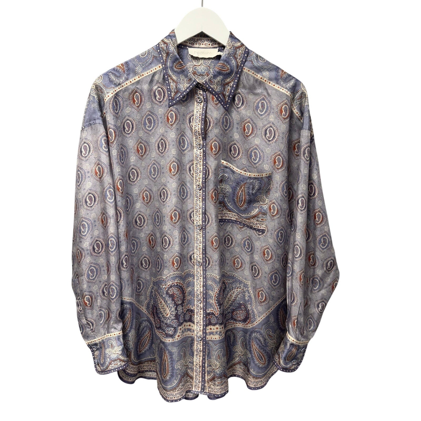 Zimmermann Vitali Relaxed Fit Blouse Button Up Blue Paisley Silk AU 2 / US 8