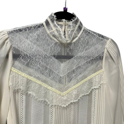 NWT Alice + Olivia Brett Victorian Sleeve Trumpet Neck Blouse Cream Womens Small