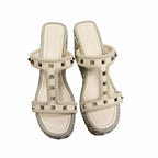 Valentino Garavani Rockstud Torchon Espadrille Caged Wedge Sandals Ivory US 9