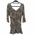 Veronica Beard Lozano Ruched Printed Silk Blend Crepe Mini Dress Womens 12