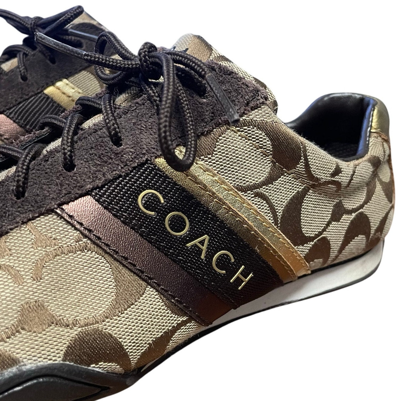 Coach Signature Canvas Logo Print Suede Trim Lace Up Jayme Sneaker Brown 7.5