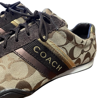 Coach Signature Canvas Logo Print Suede Trim Lace Up Jayme Sneaker Brown 7.5