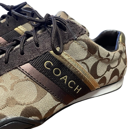 Coach Signature Canvas Logo Print Suede Trim Lace Up Jayme Sneaker Brown 7.5