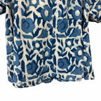 Apiece Apart Lumina Popover Blouse Organic Cotton Batik Floral Indigo Print XS