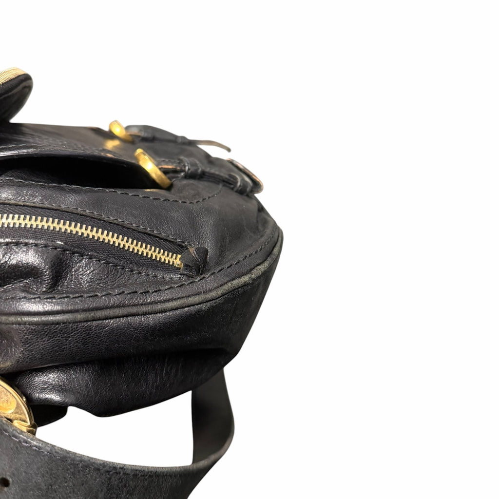 Alexander McQueen Black Leather Front Flap Messenger Handbag Gold Toned Hardware