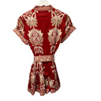 NWT Alice + Olivia Lucy Button Down Romper Serenade Dark Cherry Tie Waist Size 2