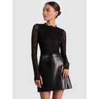 NWT Alice + Olivia Black Chara Lace Vegan Leather Pleated Mini Dress Womens 2