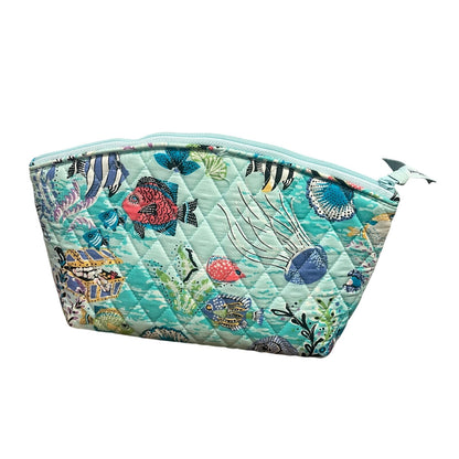Vera Bradley Zip Up Cosmetic Bag in Blue Treasure Fish Cruise Print