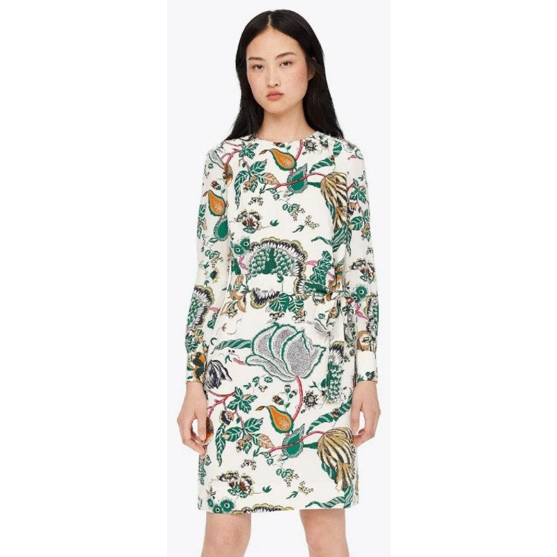 NWT Tory Burch Silk Happy Times Shift Dress Ivory Floral Long Sleeve Womens 12