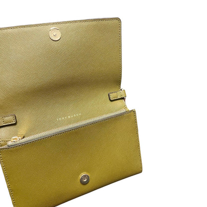 Tory Burch Convertible Gold Chain Wallet Crossbody Bag Green Leather