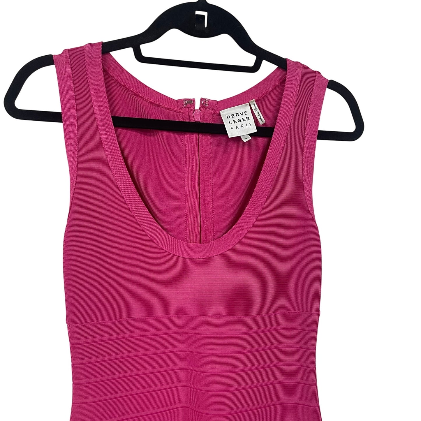 Herve Leger Paris Sleeveless Fit and Flare Scoop Neck Bandage Dress Pink Medium