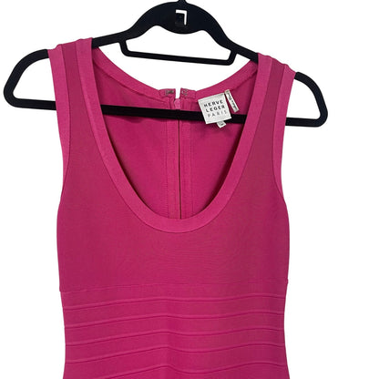 Herve Leger Paris Sleeveless Fit and Flare Scoop Neck Bandage Dress Pink Medium