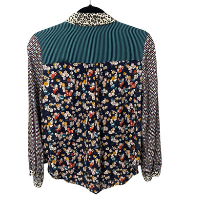 Maeve by Anthropologie Fern Mixed Print Button Up Long Sleeve Top Small Petite
